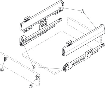 Side Profiles, Häfele Matrix Box P70, drawer side height (3 5/8) 92 mm, load bearing capacity (154 lbs) 70 kg