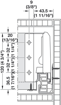 Drawer Set, Square Railing, Häfele Matrix Box S35, 120 mm Drawer Height