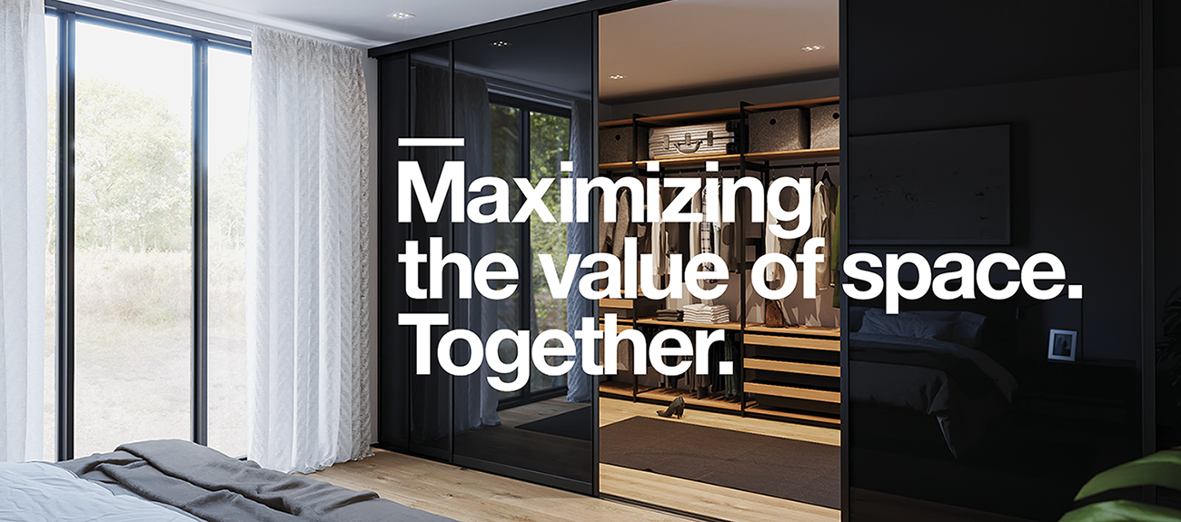 Coordinated closet accessories, and sleek sliding door and closet systems